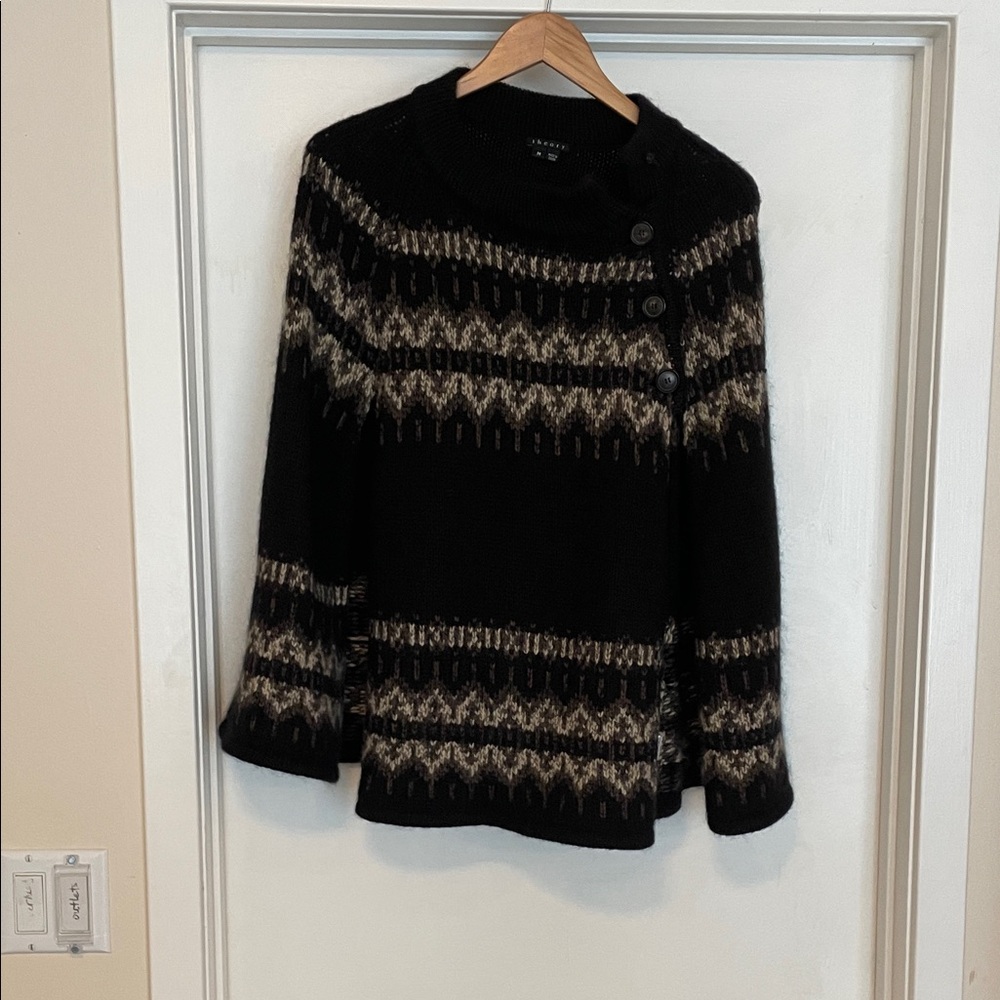 Fair isle Theory sweater poncho cashmere/wool blend